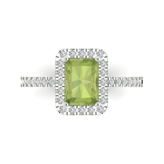 Halo Engagement Ring for Women - 1.86ct Natural Peridot in 14K White Gold Promise Ring
