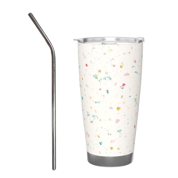 20oz Terrazzo Confetti Tumbler with Handle and Straw Stainless Steel Insulated Travel Coffee Cup Gift for Women with Stainless Steel Straw