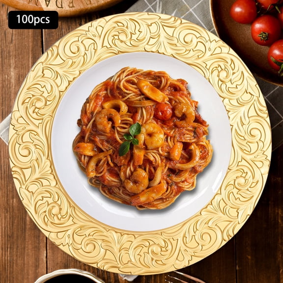 100 PCs Plates Gold Round Western Dim Sum Plate Party Dinner Plates Set