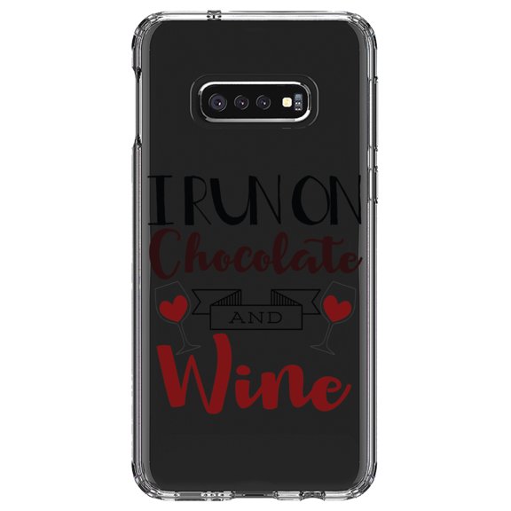 DistinctInk Clear Shockproof Hybrid Case for Samsung Galaxy S10e (5.8" Screen) - TPU Bumper Acrylic Back Tempered Glass Screen Protector - I Run on Chocolate and Wine
