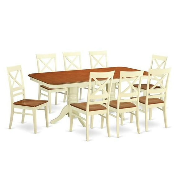 Dining Table Set with 8 Table & 8 Chairs, Buttermilk & Cherry - 9 Piece