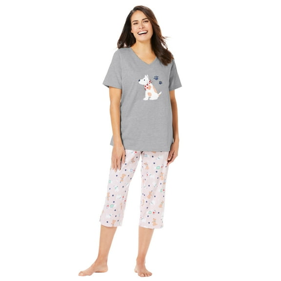 Dreams & Co. Plus Size 2-Piece Capri PJ Set