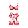 thumbnail image 3 of Erotic Lingerie Mesh Stitching Eyelashes Lace Hanging Chain Butterfly Four-piece Set, 3 of 4
