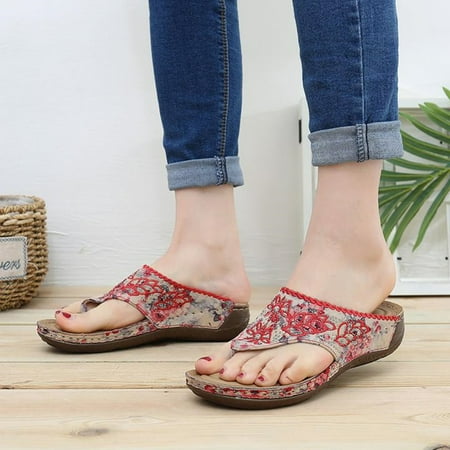 

Slippers For Women Summer Flip Flops Fashion Flower Causal Wedges Embroidery Women Shoes Womens Slippers