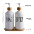 thumbnail image 2 of WOVTE Glass Lotion and  Soap Dispenser Set, Bathroom Soap Dispenser Set with Tray, Suitable for Bathroom Accessories, Housewarming Gift, Countertop Decor, Modern Bathroom Decor (White, 16oz), 2 of 8