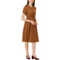 thumbnail image 4 of INSPIRE CHIC Women's Round Neck Short Sleeve Pleated Vintage 1950s Midi Dress XL Brown, 4 of 7