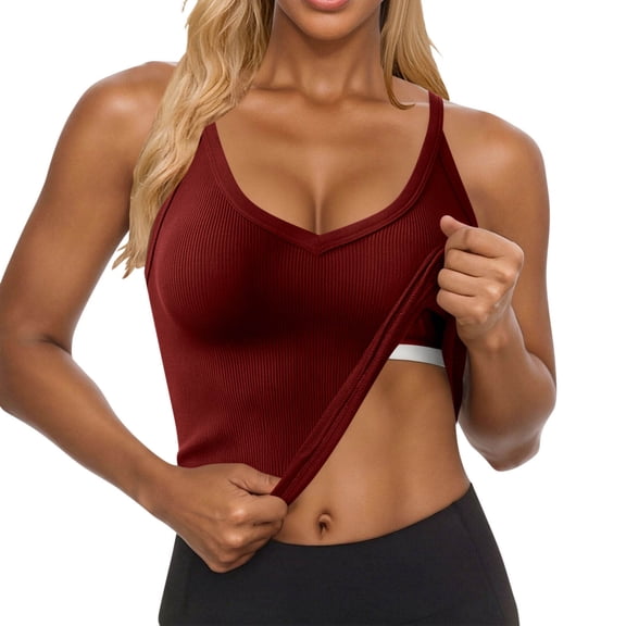 ZGRBOU Womens Racerback Ribbed Tank Tops Built in Bra V Neck Workout Tops Summer Sleeveless Stretch Crop Camisole