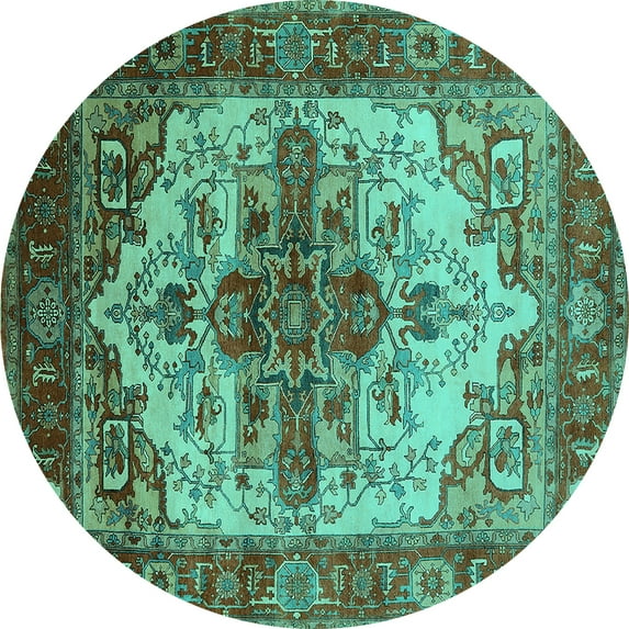 Ahgly Company Indoor Round Persian Turquoise Blue Traditional Area Rugs, 3' Round