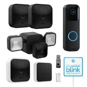 Blink_Outdoor Whole Home Bundle, 1 Floodlight Mount, 3 Outdoor & 1 Indoor Cameras, Video Doorbell + VIECAM 32GB USB Drive & Cleaning Cloth
