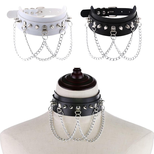 Colr de de material cuero de 2 Piezas para Hombres Y Mujeres, Colr con Cadenas Tachonadas Harajuku Hugo Gargantilla de pico gótico con cadena