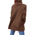 thumbnail image 2 of XFLWAM Women's Turtleneck Oversized Sweaters 2022 Fall Long Batwing Sleeve Spilt Hem Tunic Pullover Sweater Knit Tops Brown XL, 2 of 6