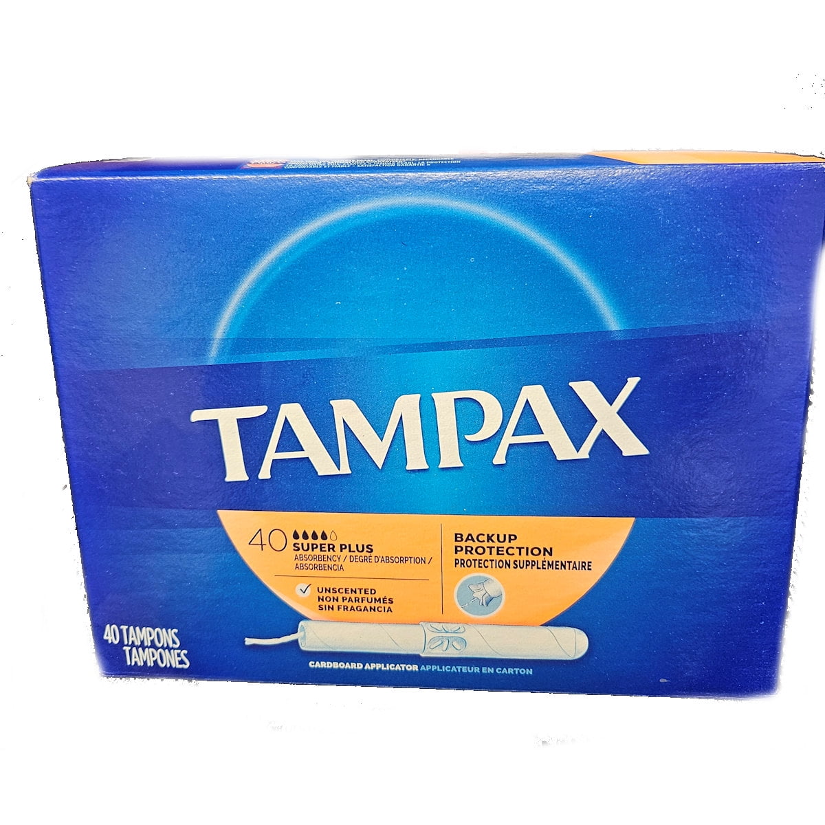 Tampax Cardboard Tampons Super Plus Absorbency, Anti-Slip Grip, LeakGuard Skirt, Unscented, 40 Count