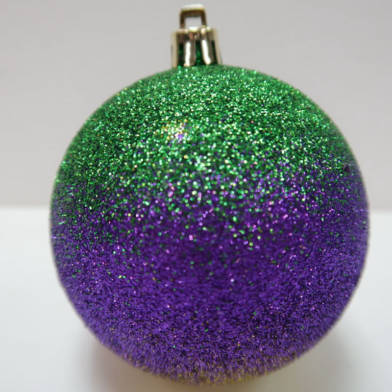 12PCS Mardi Gras Ball Ornaments - ​2.36 Glitter Purple Green Gold Home  Tree Baubles Ornaments - Mardi Gras Shatterproof Hanging Ball - Mardi Gras