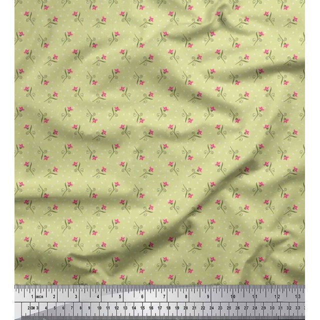 Soimoi Polyester Crepe Fabric Swirl,Triangle & Floral Artistic Print Fabric by Yard 42 Inch Wide