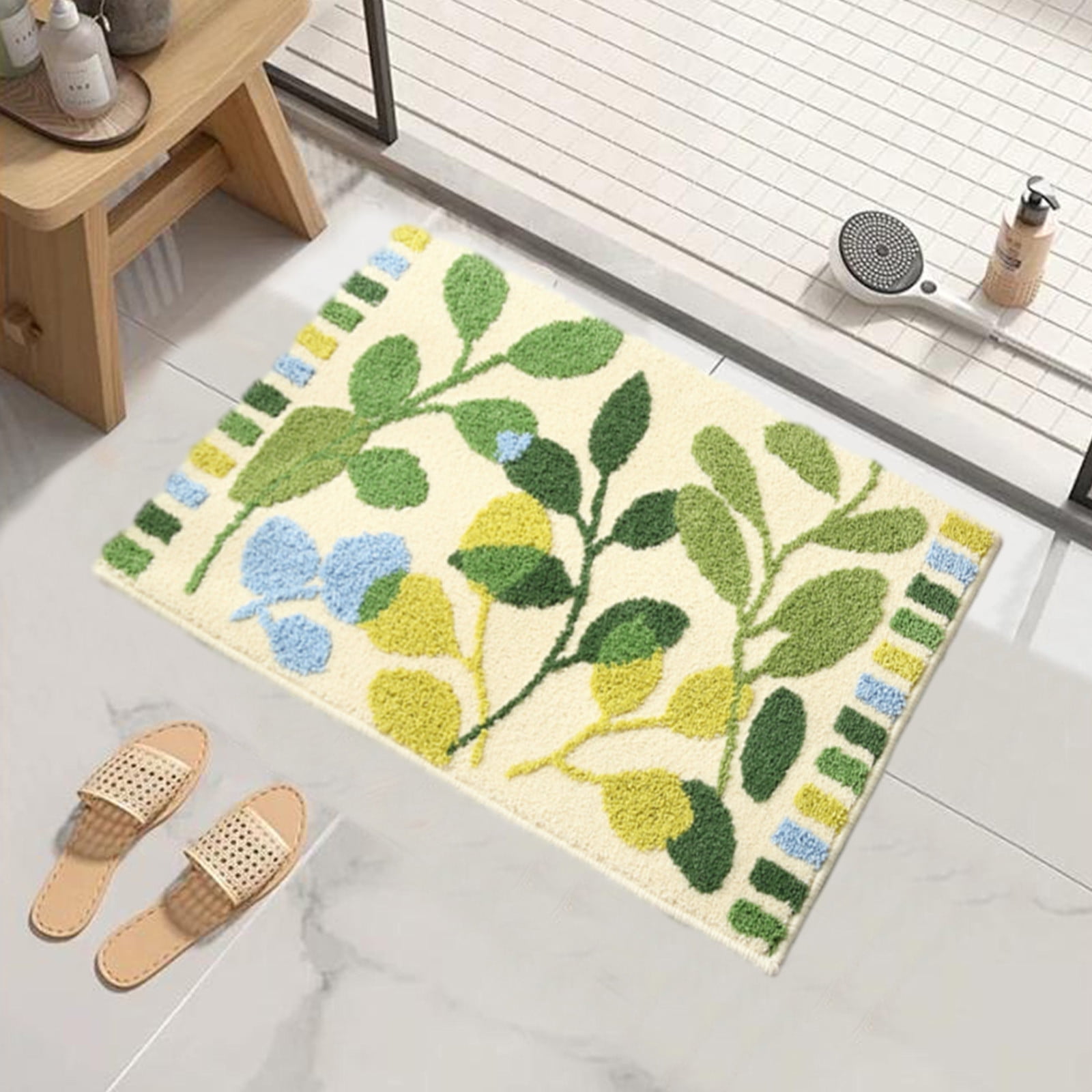 XEOVHV Green Leaf Non Slip Bathroom Rugs, Cute Plant Absorbent Bath Mat, Funny Botanical Floor Bathmat Washable Small Bath Matt Bathroom Decor-16''x24''