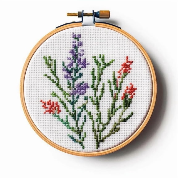 Stamped Cross Stitch Kits with Hoop for Starter Kits Rosemary DIY 11CT Pre-printed Patterns Needlepoint Embroidery Needlework Kit for Home Decor 38x38cm (235)