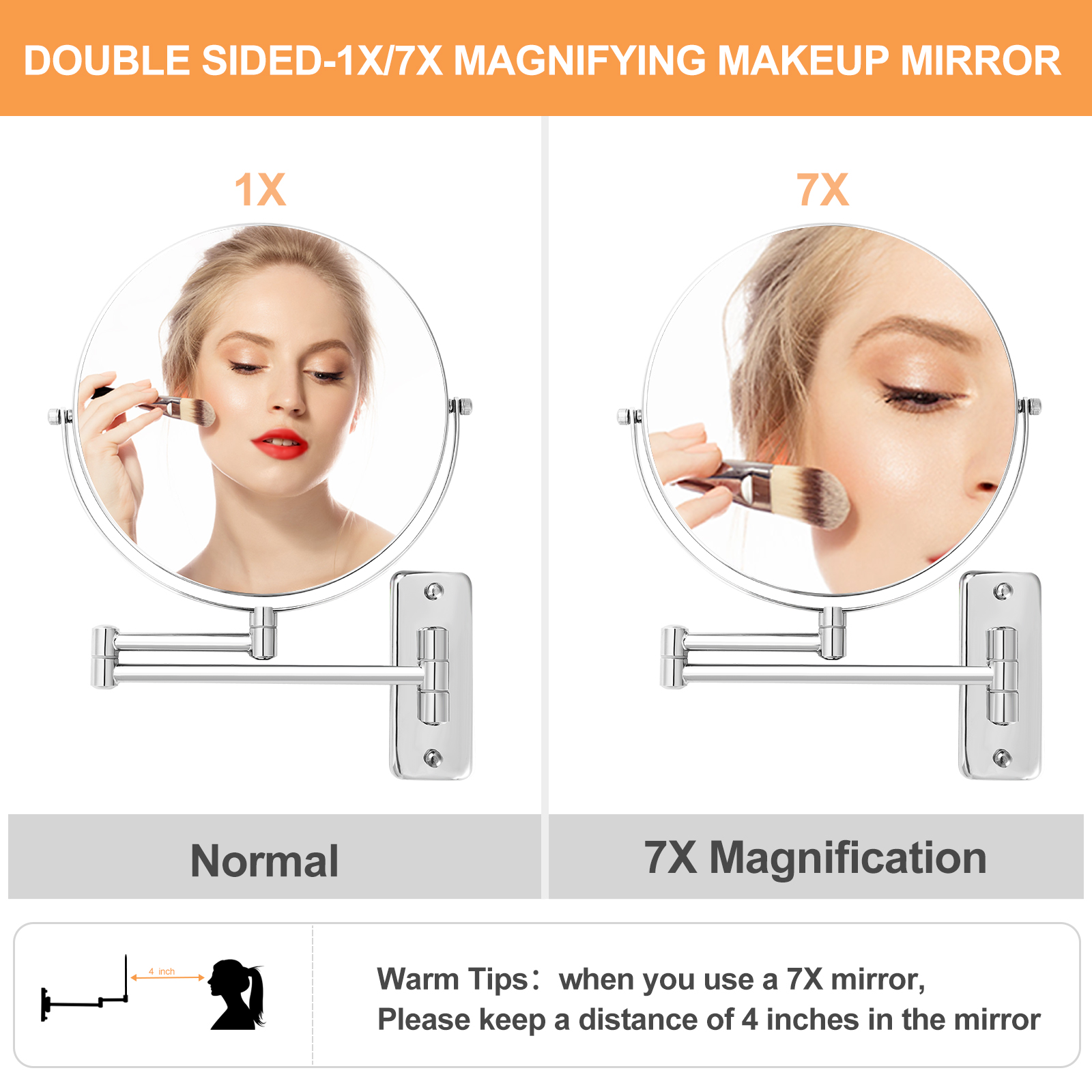 Umirokin 9-Inch Wall-Mount Makeup Mirror, 1x/7x photo 4