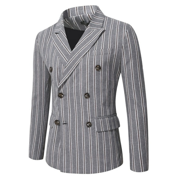 toraway Men Suit Pants 46 Autumn Male Autumn and Winter Suit Double Plaid Button Lapel Multi Pocket Long Sleeve Blazer Coat L