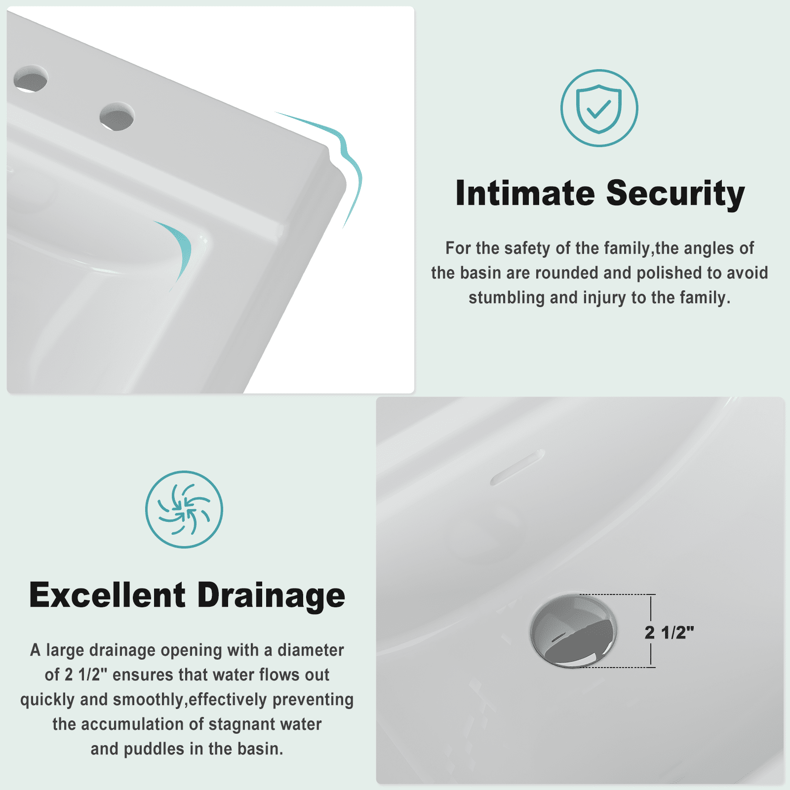 Luku Bathroom Pedestal Sinks, Rectangular Pedestal Sink Modern White Ceramic Pedestal Bathroom Sink Fits 4 in Faucets