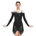 thumbnail image 4 of renvena Women Ruched Detail Lyrical Dress Irregular Mesh Hem Ballet Tulle Skirt Leotard Figure Skating Dress Black S, 4 of 7