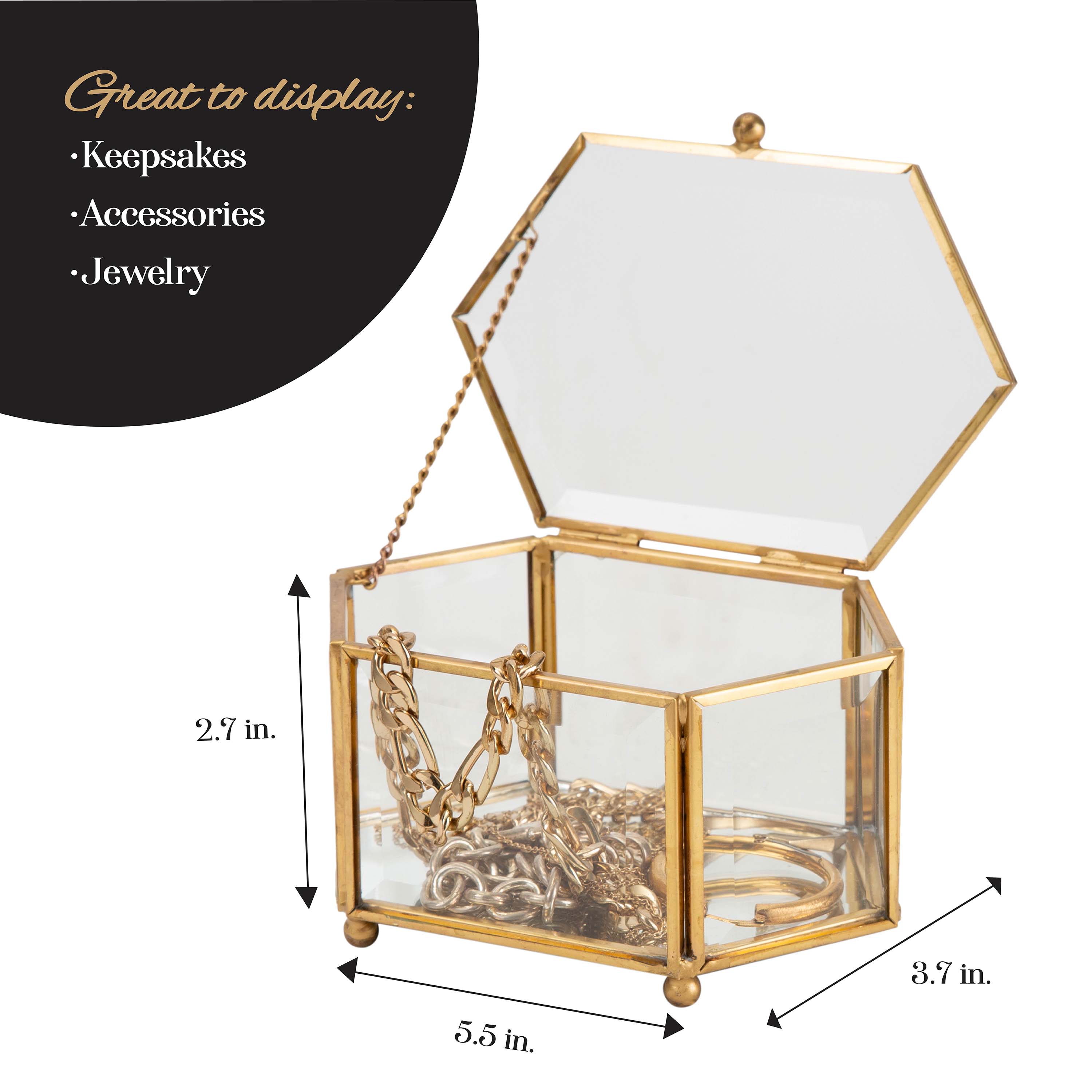 Home Details Vintage Mirrored Bottom Diamond Shape Glass Keepsake Box in Gold - image 4 of 9