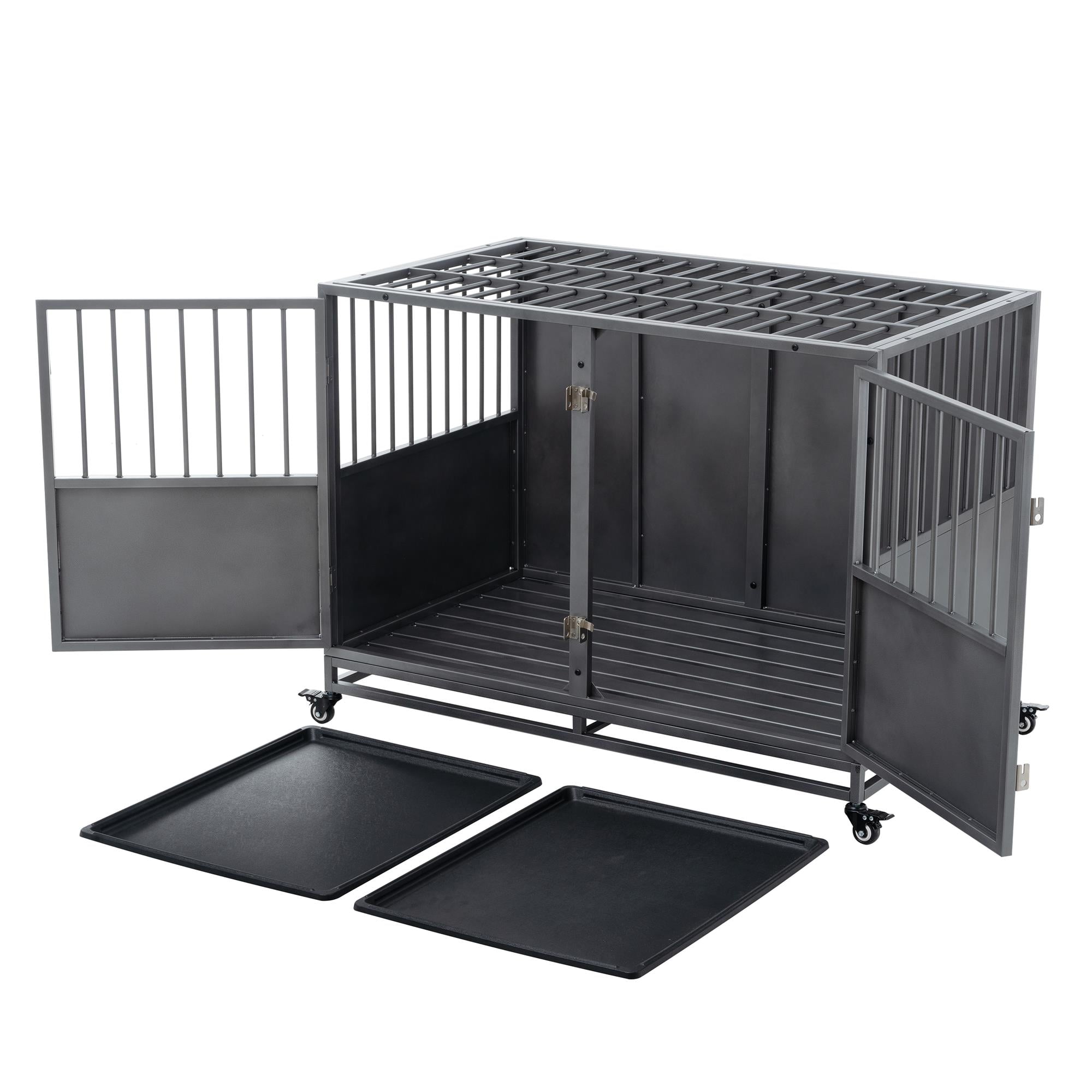 Pefilos 47" Dog Crate for Indoor Dogs, Heavy Duty Dog Cage with Tray, Dog House Rabbit Hutch, Silver Pefilos 47" Dog Crate for Indoor Dogs, Heavy Duty Dog Cage with Tray, Dog House Rabbit Hutch, Silver