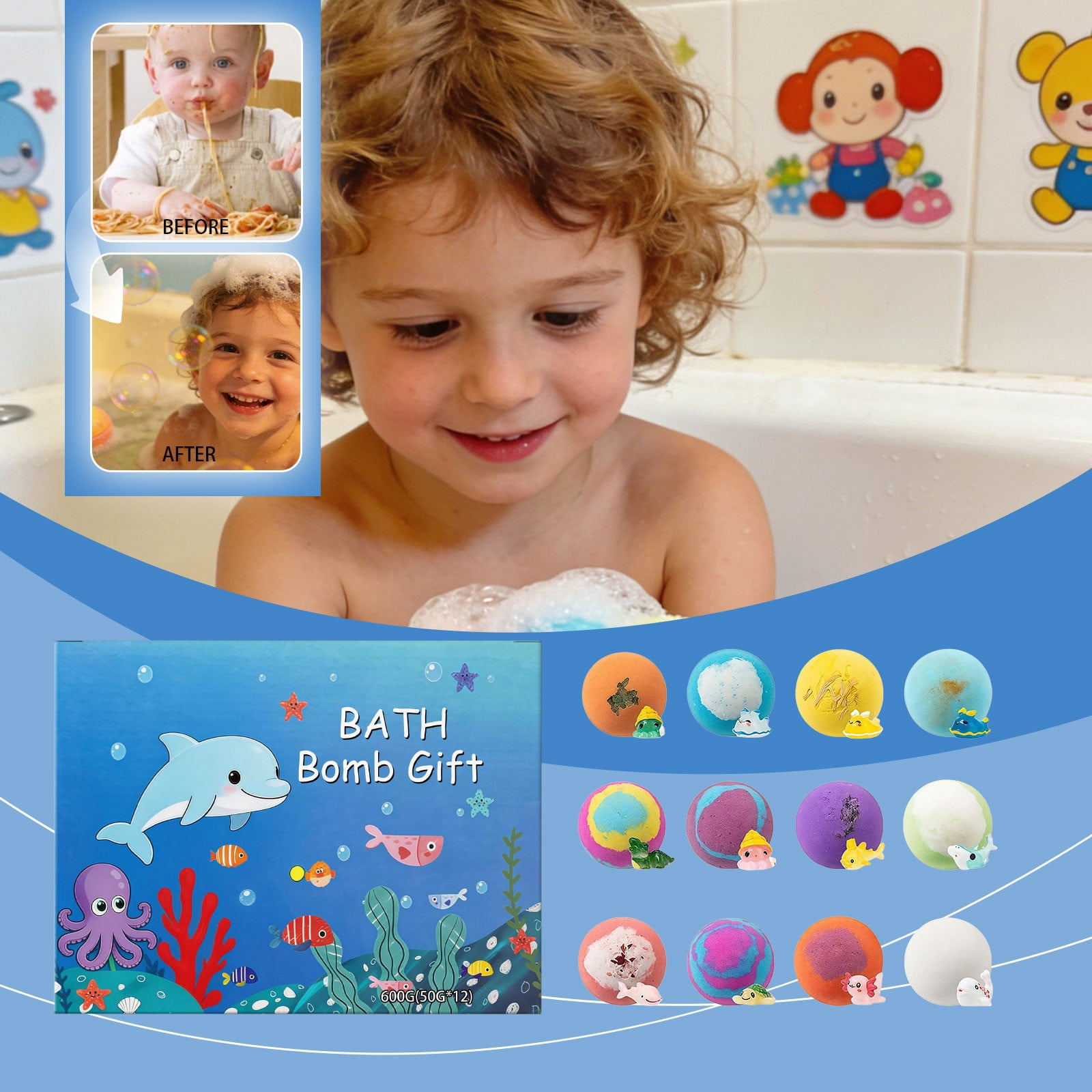 Bath Bombs for Kids with Surprise Inside, 12 Pack Organic Colorful Bubble Bath, Natural Bubble Bath Set for Birthday Presents, Party Favors and Daily Bath Time Fun