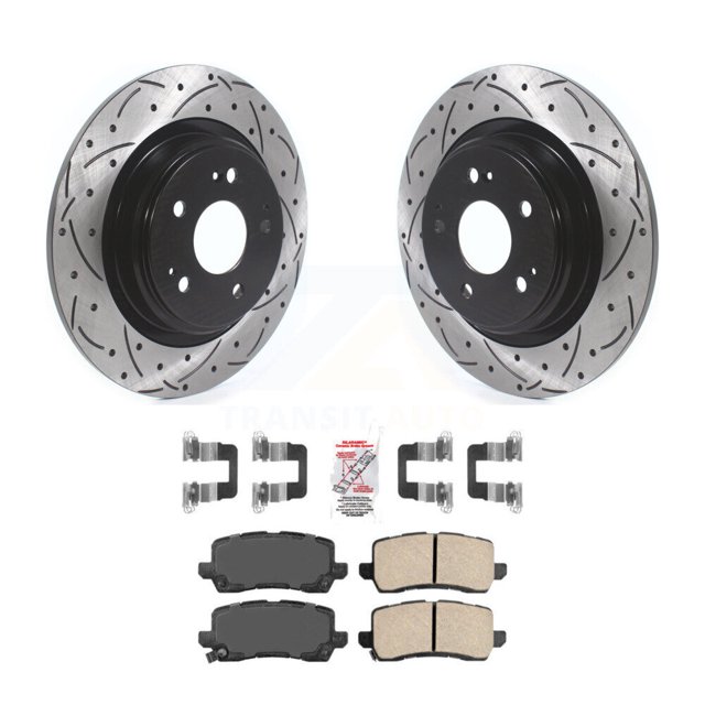 Transit Auto Rear Coated Drilled Slotted Disc Brake Rotors and Ceramic Pads Kit for Car 2017-2020 Acura MDX KDA-101870