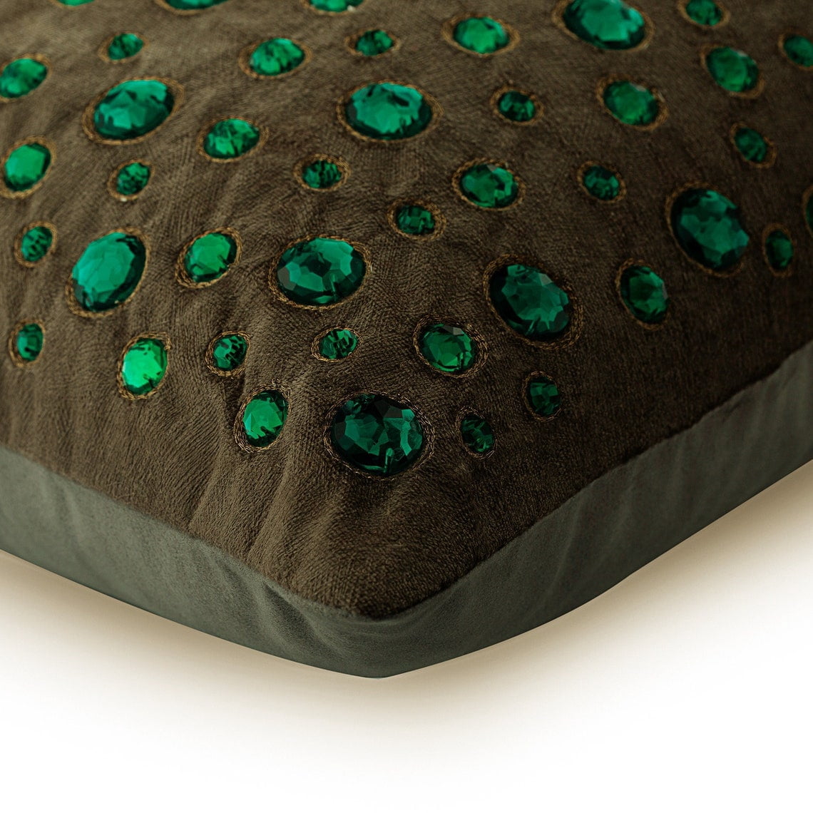 The HomeCentric Pillow Covers, Beige Accent Cover, Pack of 2, 16x16 inch (40x40 cm) Faux Leather & Suede PillowCase, Pillow Cover with Crystals, Abstract & Peacock, Circles & Dots - Green Gems