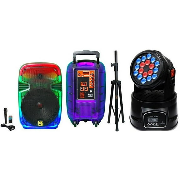 MR DJ PL12FLAME 12" Portable Translucent Bluetooth Speaker   Speaker Stand   18-LED Moving Head DJ Light