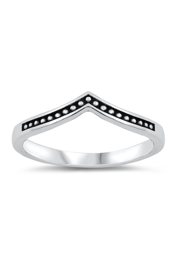 Sterling Silver Beaded V Shape Ring Size 8