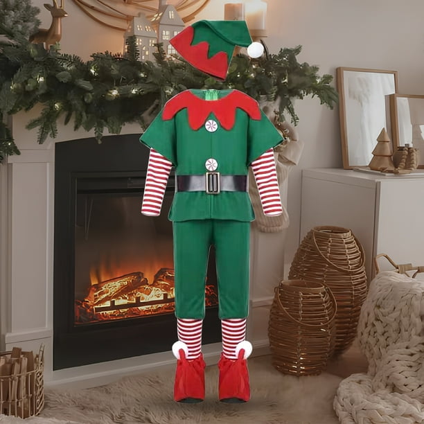 Disfraz de elfo navideño, sombrero/zapatos/medias de elfo, disfraz de elfo, vestido de fiesta de Navidad