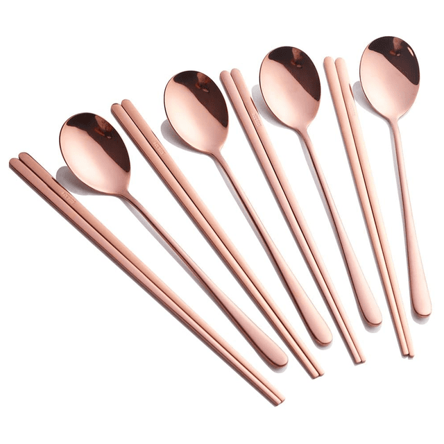 Chopsticks Spoon Set, 4 Color Reusable Metal Stainless Steel Korean Chopstix Spoon Set Christmas Gift