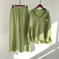 thumbnail image 3 of Baqcunre Women's 2-Piece Vintage Plus-Size Cotton and Linen Shirt and High-Waisted Pant Set,Color Green,Size 3XL-5XL, 3 of 4