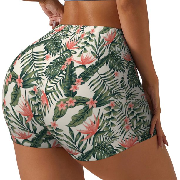 Balery Palm Trees and Tropical Pantalones cortos de entrenamiento estampados para mujer, sin costuras, ajustados, para gimnasio, yoga, correr, deportes, ejercicio activo, fitness.-XX-Large