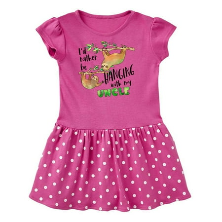 

Inktastic Id Rather Be Hanging with my Uncle- Cute Sloths Gift Toddler Girl Dress
