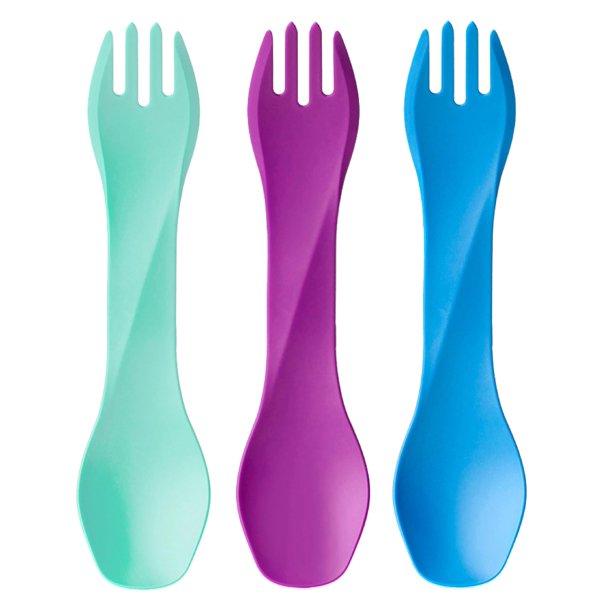 Humangear Gobites Uno, Paquete De 3 Utensilios De Viaje Y Camping, Utensilios De Comedor Portátiles Y Convertibles, Multifuncional, Menta, Magenta, Azul Claro, Uno (A Granel), Paquete De 3
