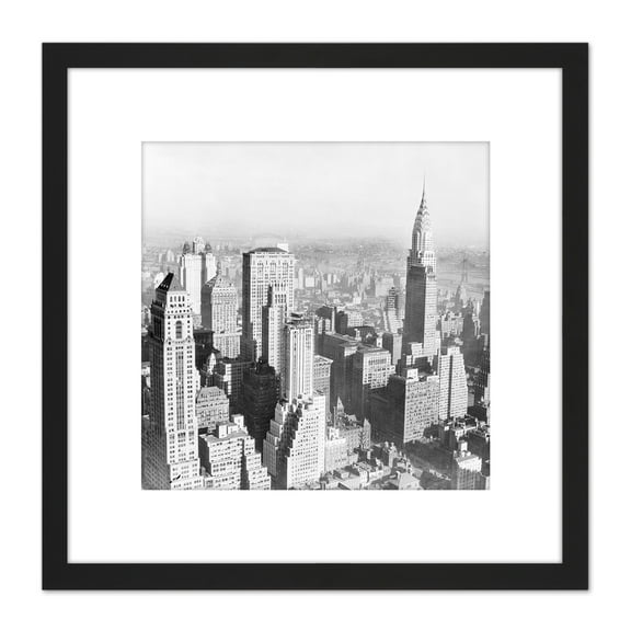 New York City Manhattan View Vintage Photo 8X8 Inch Square Wooden Framed Wall Art Print Picture with Mount