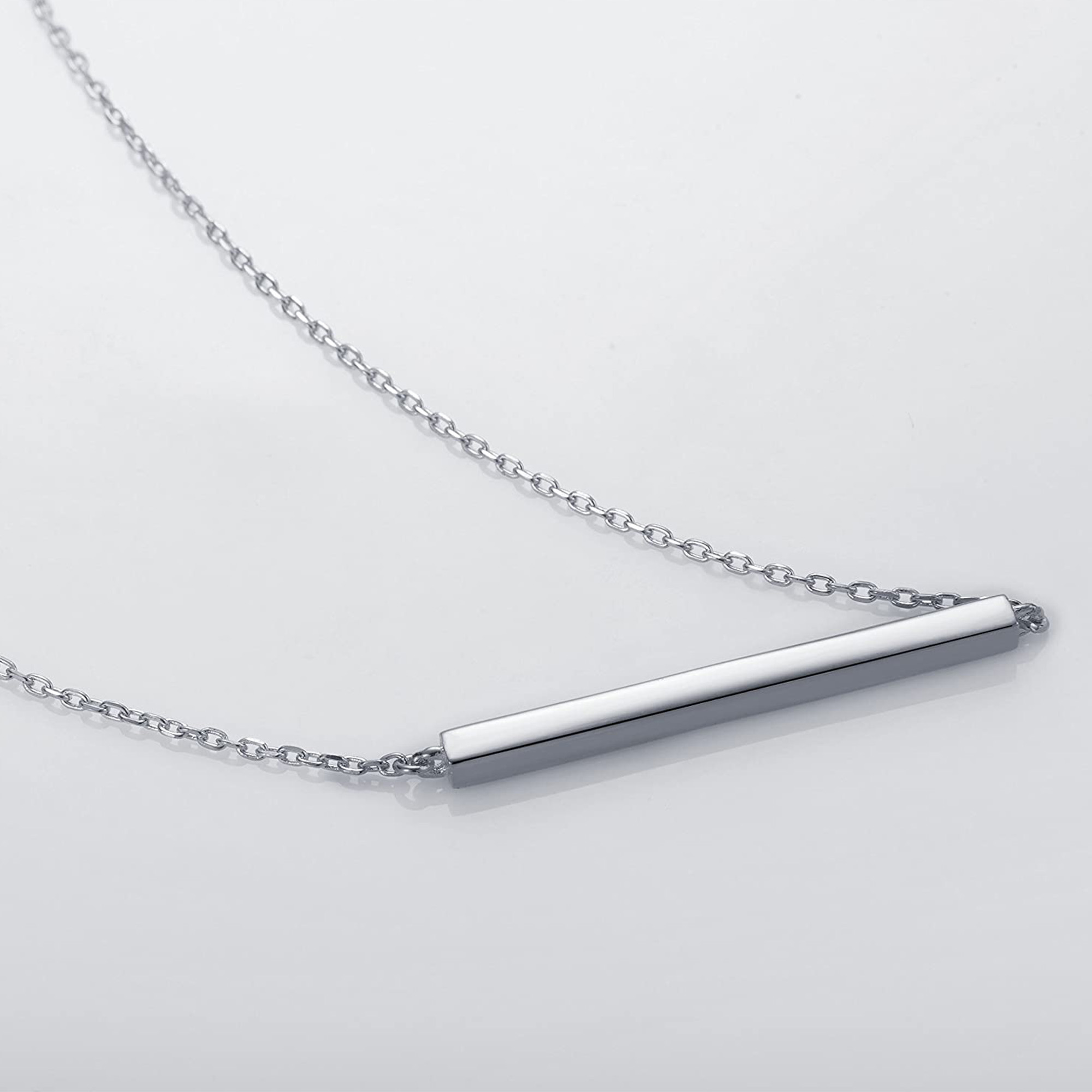 S.Leaf Bar Necklace for Women Bar Necklace Sterling Silver Dainty Necklace (Silver)