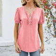 thumbnail image 5 of MIUOWANP Women's Shirts V-Neck Short Sleeve Cotton Tops T-Shirt Basic Tees Solid Color V-Neck Pleated Buttoned Short-Sleeve Top Size XXL(12)Pink, 5 of 6