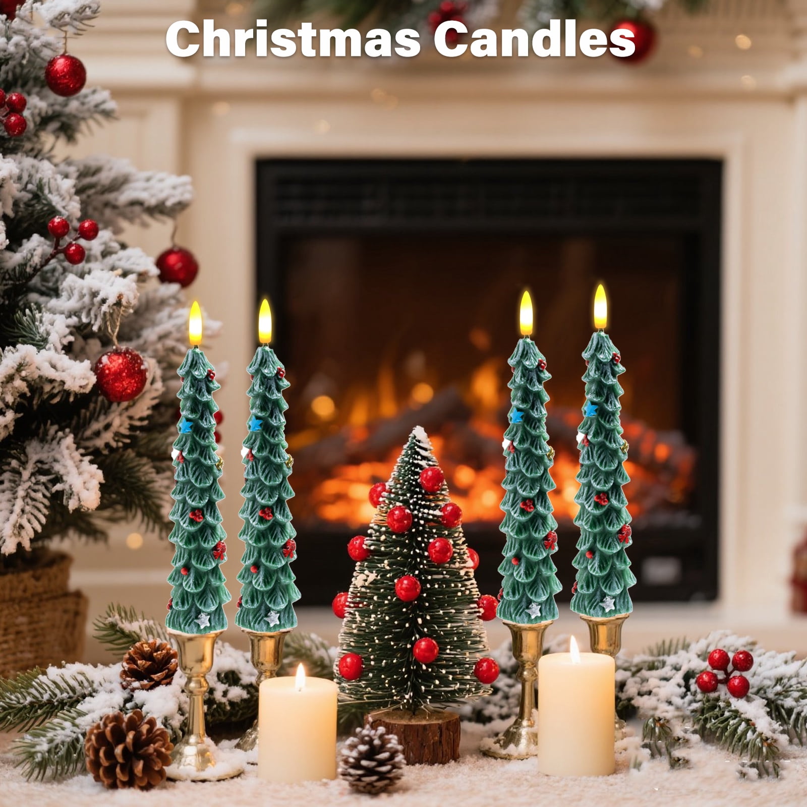Christmas Tree Flameless Candles, 6PCs Flickering LED Taper Candles with Remote & Timer, Dimmable Electric Candlesticks Battery Operated, Real Wax Christmas Candles for Home Holiday Decor