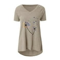 thumbnail image 3 of T-Shirt Long à Manches Courtes Col en V Imprimé Décontracté pour Femmes Grande Taille, 3 of 6