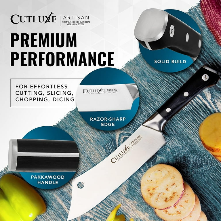 CUTLUXE Chef & Cleaver Hybrid Knife - 8 Razor Sharp Kitchen Knife – Full  Tang & Ergonomic Handle Design – Artisan Series 