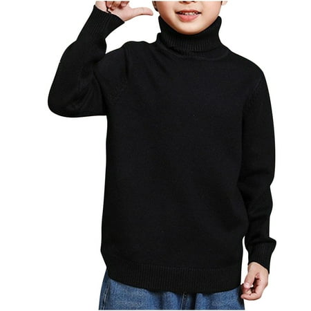 Gpaecead 3-14Y Girls Turtleneck Thermal Tops Solid Color Casual Thick Long Sleeve Baselayer Shirts Black