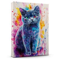 British Shorthair Cat Gray Canvas Wall Art Animal Decor, British Shorthair Cat Gray Canvas Prints Wild Animal Artwork for Living Room Bedroom Office 190HD104