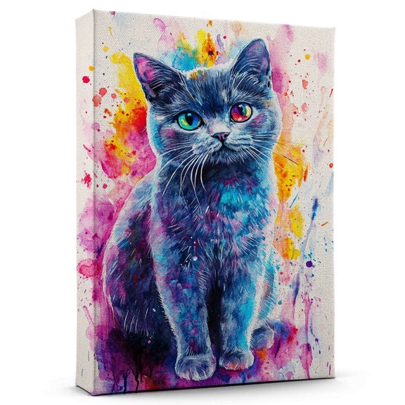 British Shorthair Cat Gray Canvas Wall Art Animal Decor, British Shorthair Cat Gray Canvas Prints Wild Animal Artwork for Living Room Bedroom Office 190HD104