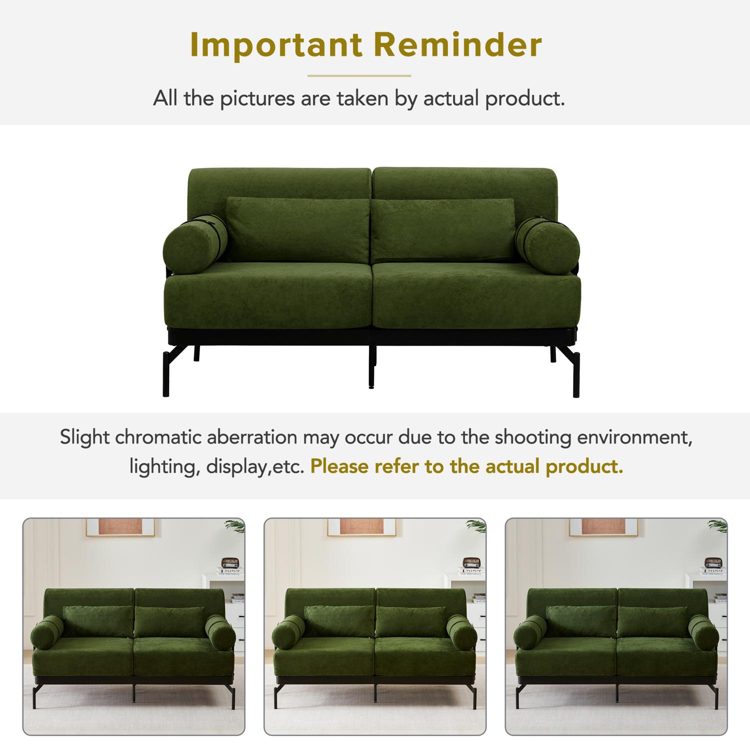 59" Loveseat Sofa with USB Ports,Modern Sofa Couch 2-Seater Sofa with 2 Pillows,Cylindrical Armrests for Living Room Bedroom Apartment,Green