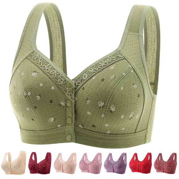 MLCDZ Daisy Bras for Older Women, 2025 New Comfortable Convenient Front Close Button Cotton Bras for Older Women No Underwire Red L