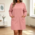 thumbnail image 5 of ShomPort Women's Plus Size Dresses Crew Neck Long Sleeve Sweatshirt Dress with Pockets Loose Loungewear Casual Mini Dresses, 5 of 8