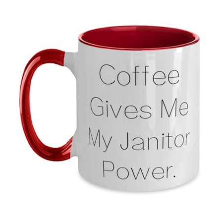 Cool Janitor Two Tone 11oz Mug, Coffee Gives Me My Janitor Power, Fancy Gifts for Men Women from Friends, Graduation Gifts, Gifts for janitors, Janitor gift ideas, Unique gifts for janitors,
